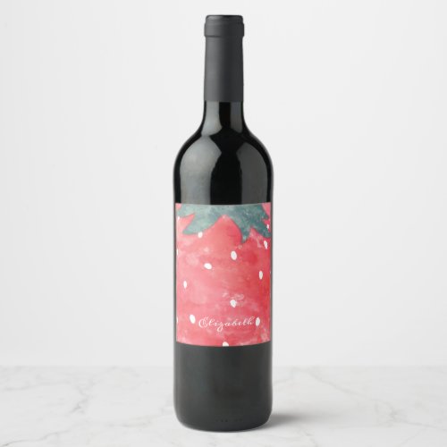 Cute Watercolor Strawberry  Wine Label