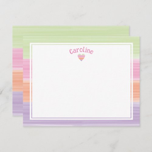 Cute Watercolor Stripes and Heart Easter Spring Note Card