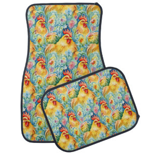Cute Watercolor Style Chickens Car Floor Mat
