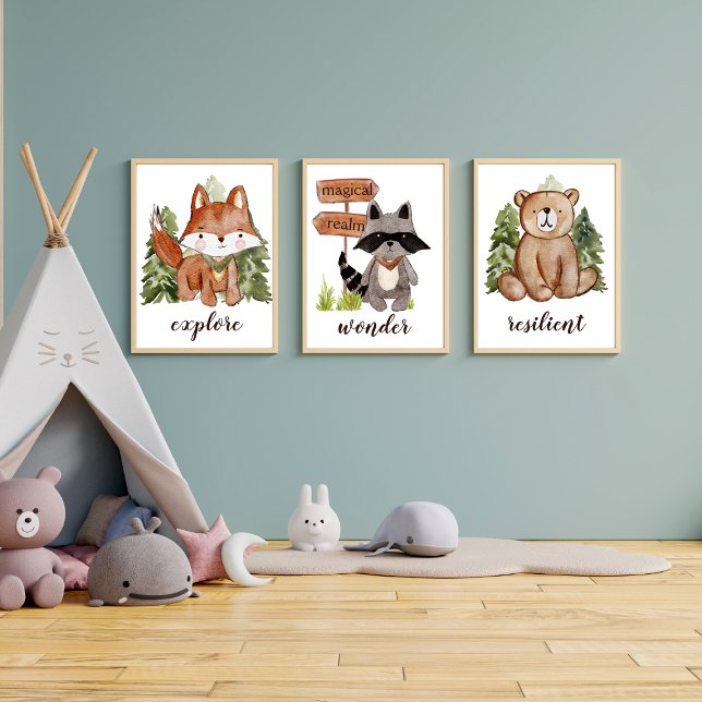 Cute Watercolor Style Fox and Trees Text Name Poster (Creator Uploaded)