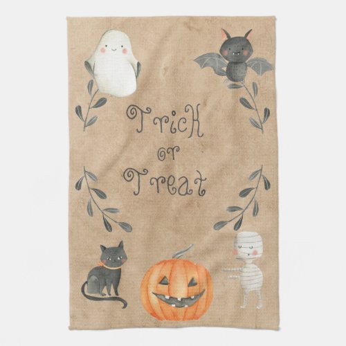 Cute Watercolor Style Halloween Characters Kitchen Towel