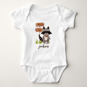Cute Watercolor Style Raccoon Custom Text Name Baby Bodysuit