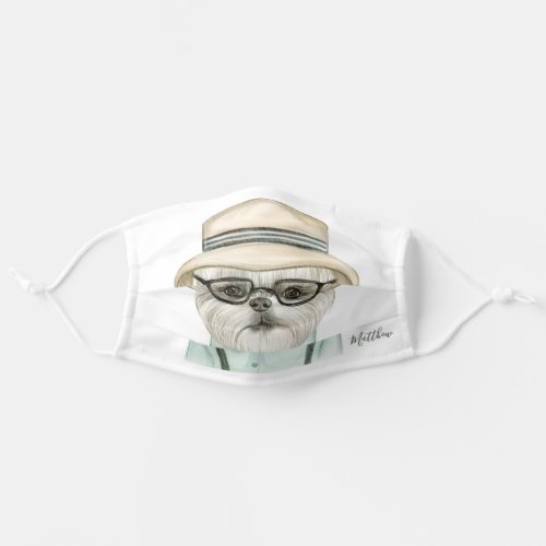 Cute Watercolor Stylish Puppy Personalized Name Adult Cloth Face Mask