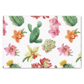 Cute Watercolor Succulent Hand Drawn Pattern Tissue Paper by AllAboutPattern at Zazzle