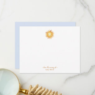 Cute watercolor sun Baby boy nursery Thank You Card