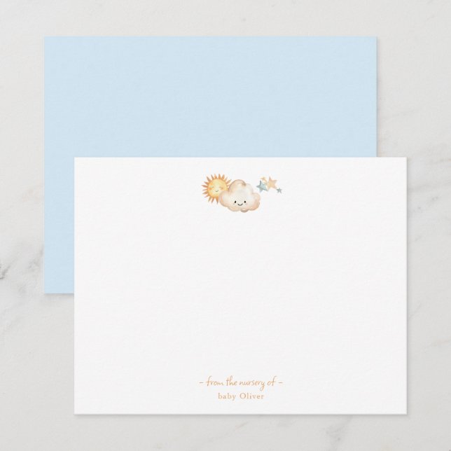Cute watercolor Sun stars and cloud Thank You card (Front/Back)