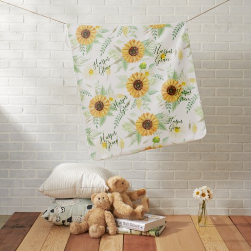 Cute Watercolor Sunflower baby blanket