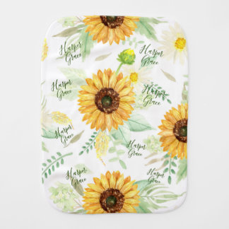 Cute Watercolor Sunflower Baby Burp Cloth