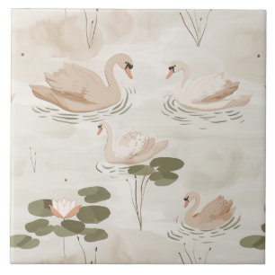 Cute watercolor swan pattern ceramic tile