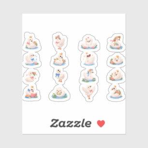 Cute Watercolor Swan Princess Sticker Pack