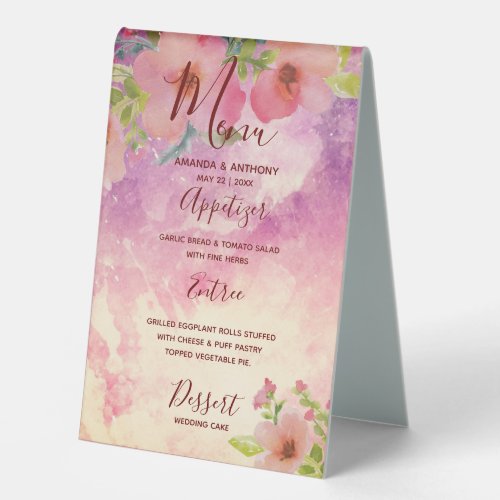 Cute watercolor table number seating chart menu  table tent sign