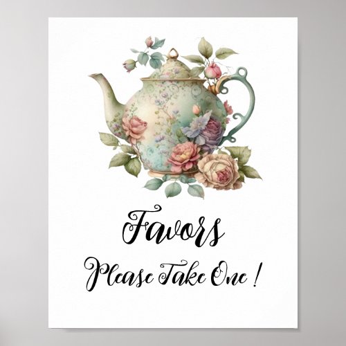 Cute Watercolor Teapot Favors Sign