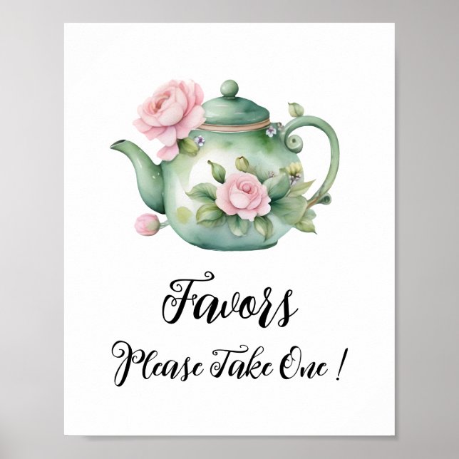 Cute Watercolor Teapot Favors Sign (Front)