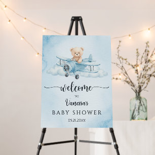 Cute Watercolor Teddy Bear Airplane Baby Shower  Foam Board