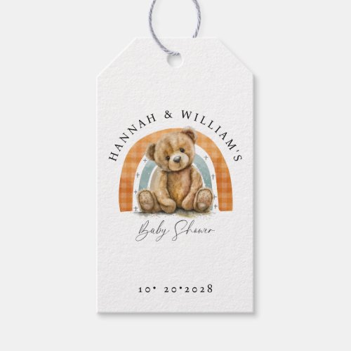 Cute Watercolor Teddy Bear And Rainbow Baby Shower Gift Tags