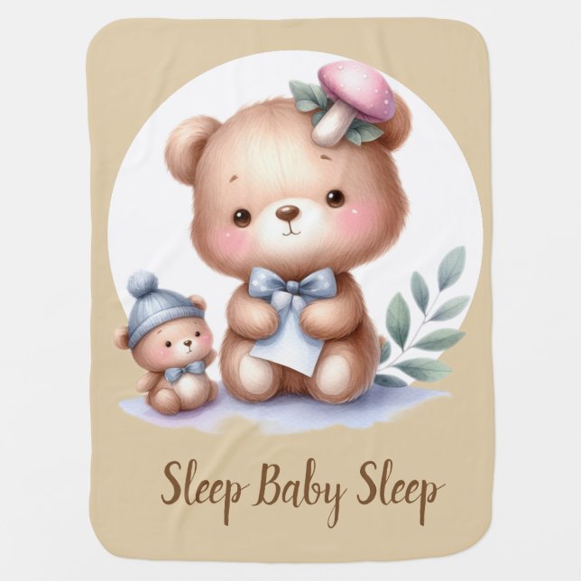 Cute Watercolor Teddy Bear Baby Animal Baby Blanket (Front)
