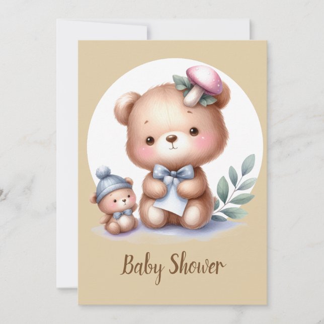 Cute Watercolor Teddy Bear Baby Animal Invitation (Front)