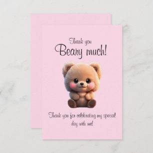 Cute watercolor teddy bear baby girl  birthday  thank you card