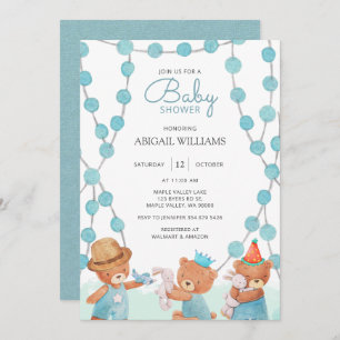 Cute Watercolor Teddy Bear Baby Shower Invitation