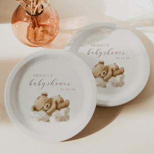 Cute Watercolor Teddy Bear Baby Shower Paper Plates