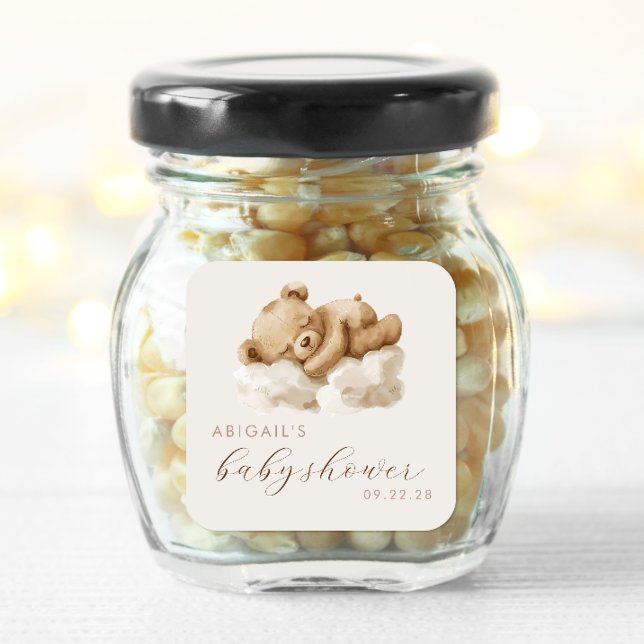 Cute Watercolor Teddy Bear Baby Shower Square Sticker (Creator Uploaded)