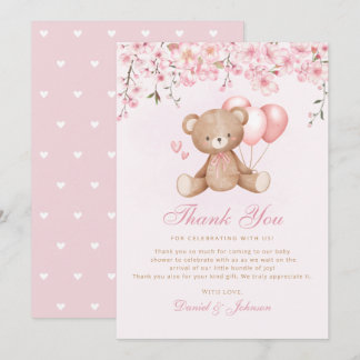 Cute Watercolor Teddy Bear Baby Shower Thank You Invitation