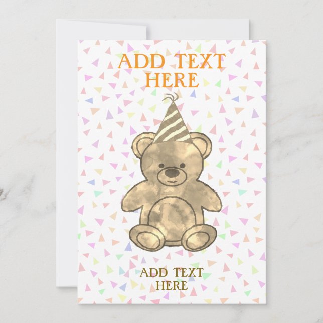 Cute Watercolor Teddy Bear Birthday Invitation (Front)