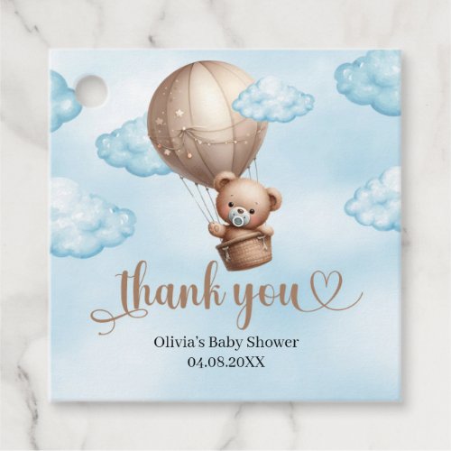 Cute watercolor Teddy bear brown hot air balloon  Favor Tags