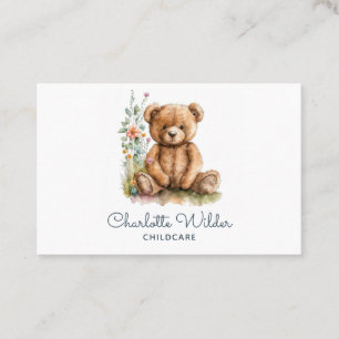 Cute Watercolor Teddy Bear Childcare Business Card