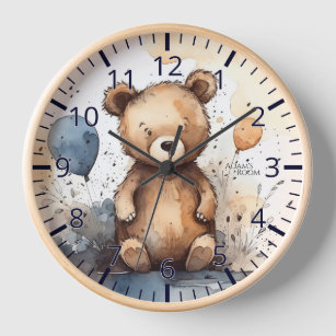 Cute watercolor Teddy Bear Clock
