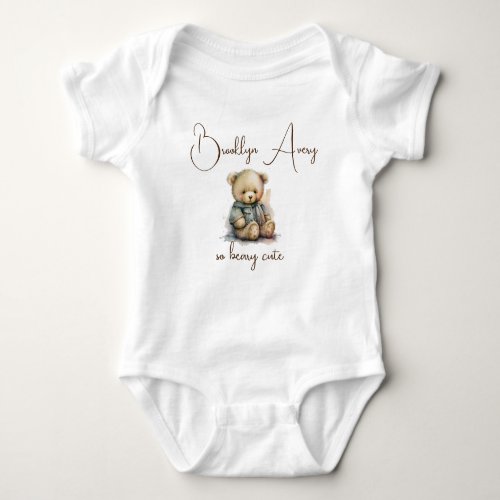 Cute Watercolor Teddy Bear Custom Name Gift Baby Bodysuit