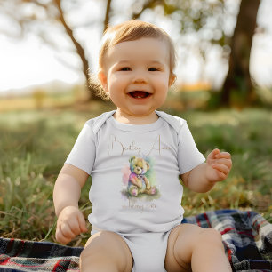 Cute Watercolor Teddy Bear Custom Name Gift Baby Bodysuit