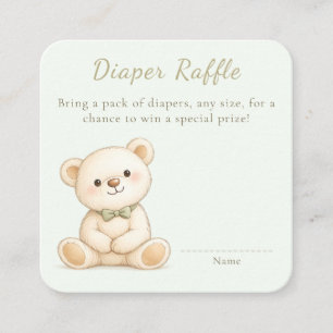 Cute Watercolor Teddy Bear Diaper Raffle Enclosure Card