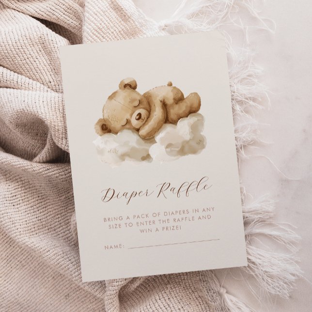Cute Watercolor Teddy Bear Diaper Raffle Enclosure Card (Creator Uploaded)