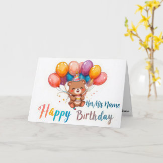 Cute Watercolor Teddy Bear Happy Birthday Card
