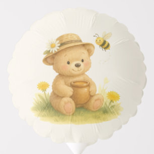 Cute Watercolor Teddy Bear & Honey Bee Baby Shower Balloon