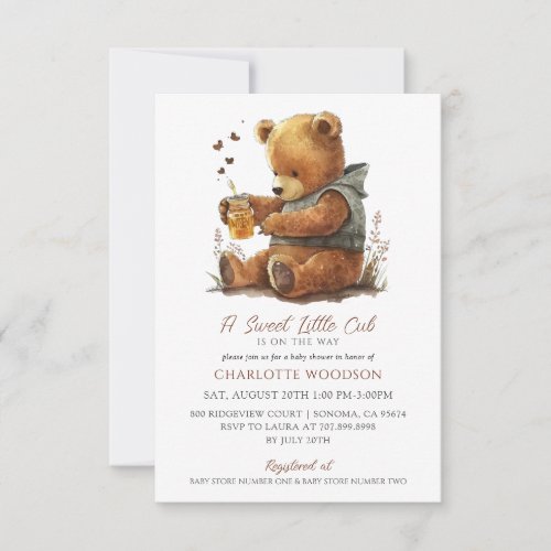 Cute Watercolor Teddy Bear Honey Pot Baby Shower Invitation