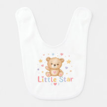 Cute Watercolor Teddy Bear Little Star Baby Bib