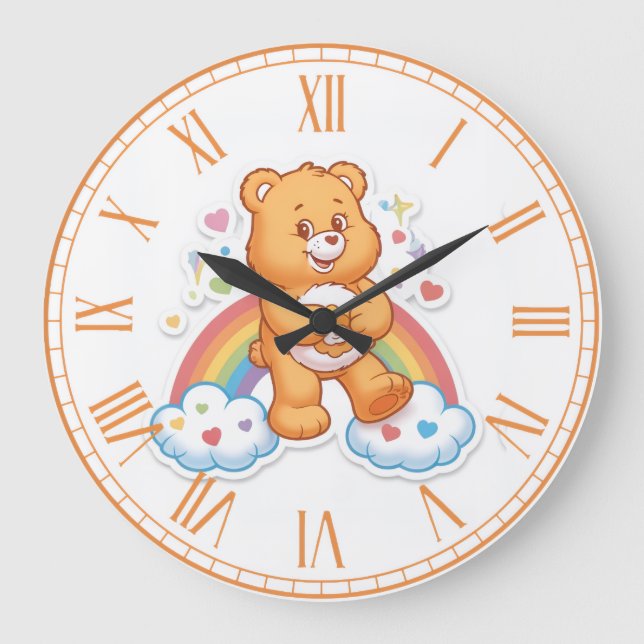 Cute Watercolor Teddy Bear Rainbow Clouds Nursery  Large Clock (Front)