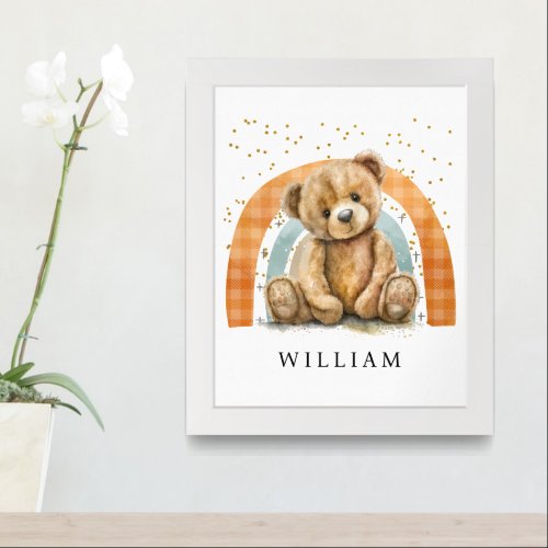 Cute Watercolor Teddy Bear Rainbow Nursery Framed Art