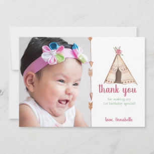 Cute Watercolor Teepee Camping Birthday Thank You Card