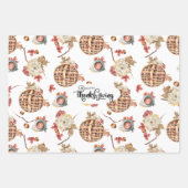 Cute Watercolor Thanksgiving Pattern Three Pack Wrapping Paper Sheets (Front)