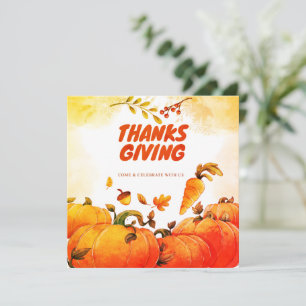 Cute Watercolor Thanksgiving with Cute Pumpkin Invitation