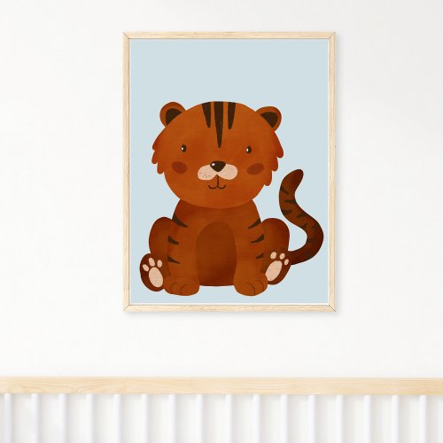 Cute Watercolor Tiger Animal Nursery Poster