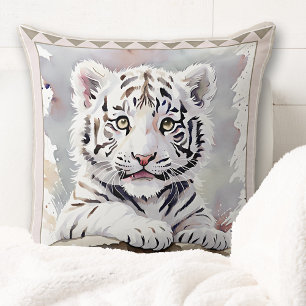 Cute Watercolor Tiger Cub Animal Art Throw Pillow
