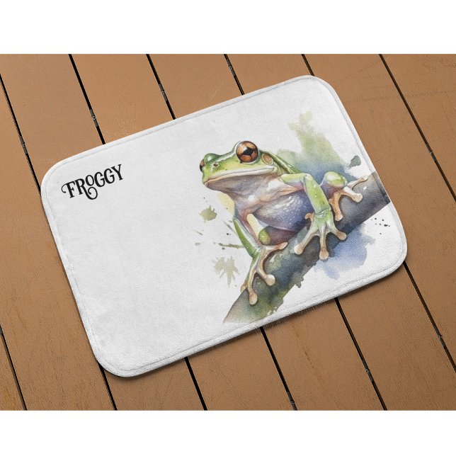 Cute Watercolor Tree Frog, custom Bath Mat (Creator Uploaded)