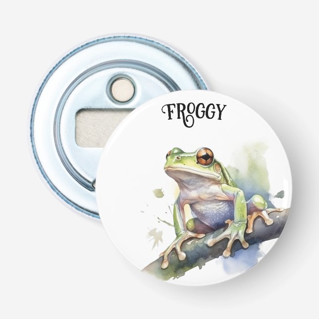 Cute Watercolor Tree Frog, custom Bottle Opener (Front)