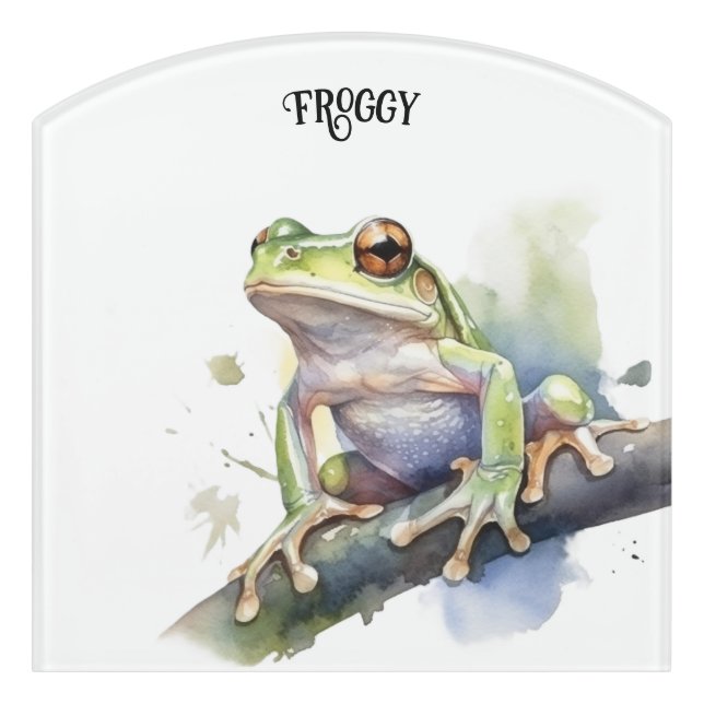 Cute Watercolor Tree Frog, custom Door Sign (Contour Front)