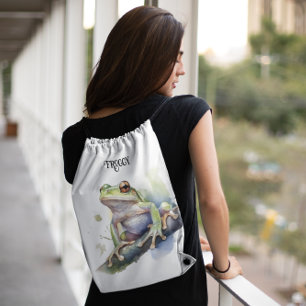 Cute Watercolor Tree Frog, custom Drawstring Bag
