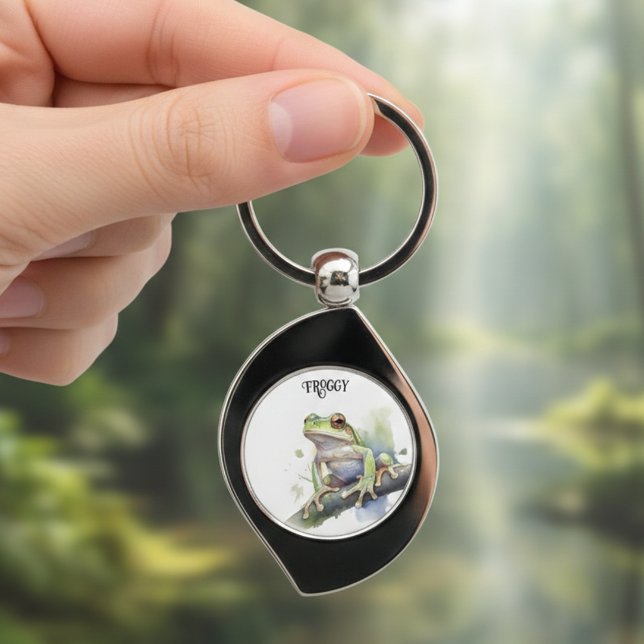 Cute Watercolor Tree Frog, custom Keychain (Creator Uploaded)